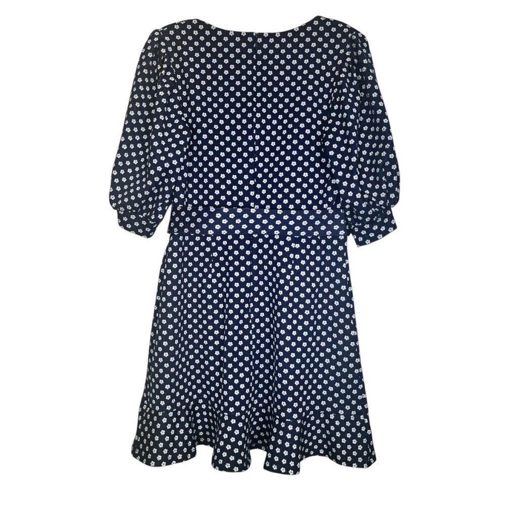 ANTHROPOLOGIE HUTCH Dress Women's 6 Floral Navy Polka Dot Puff Sleeve Belt Mini - Picture 3 of 10